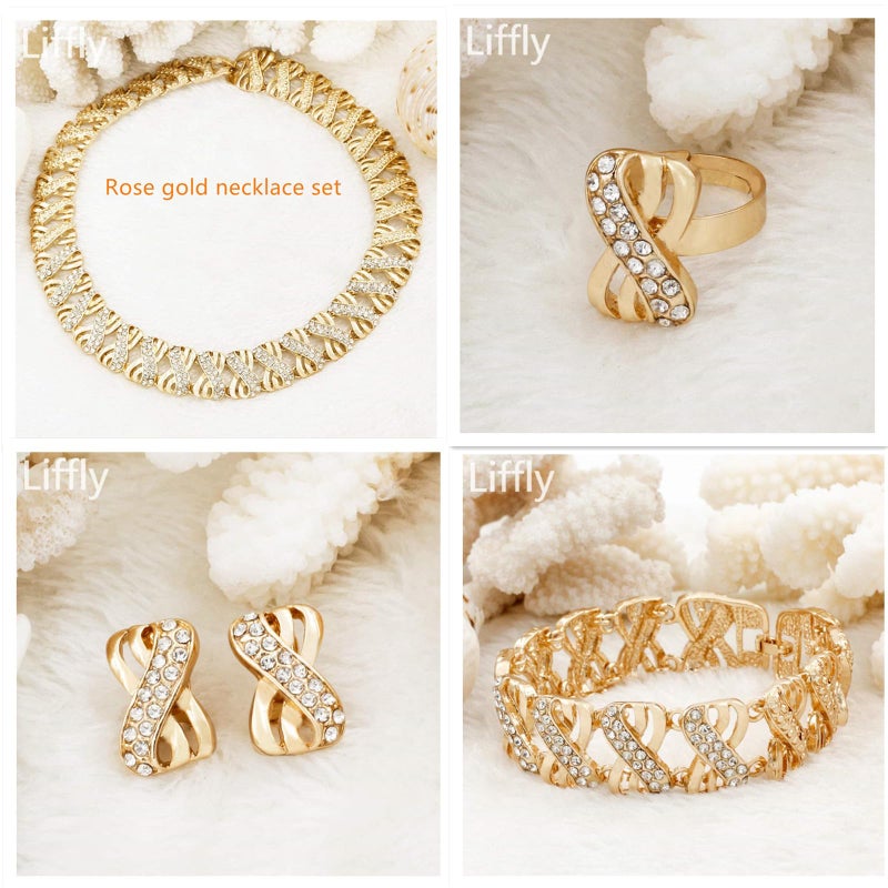 Liffly Nigeria Jewelry Sets for Women Africa Beads Jewelry Set Dubai Gold Wedding Bridal Fashion Jewelry Sets Womens Accessories, Choker Necklace 16 inch - Image 5